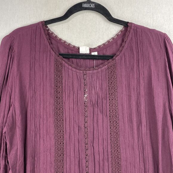 Vintage Gap Tunic Top SZ XL Solid Purple Long Sleeve Fall Autumn Cottagecore NWT - Picture 3 of 16